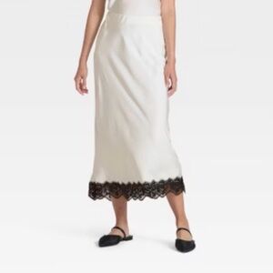 a new day Cream Maxi Skirt with Black Lace Trim